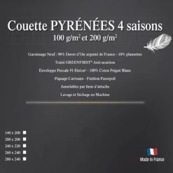 Couette PYRÉNÉES Quatre Saisons 90% Duvet Oie Neuf De France 10% Plumettes 100 + 200 G/m² -Literie Magasin couette double duvet d oie luxe 2