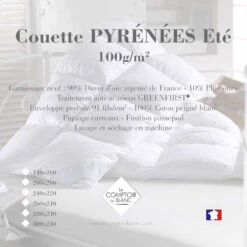 Couette PYRÉNÉES Été 90% Duvet Oie Neuf De France 10% Plumettes 100 G/m² -Literie Magasin couette ete pyrenees 100 gm2 1