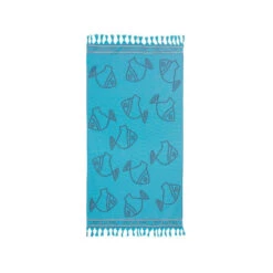 Fouta POISSONS TURQUOISE 100% Coton Égyptien - 90 X 180 Cm