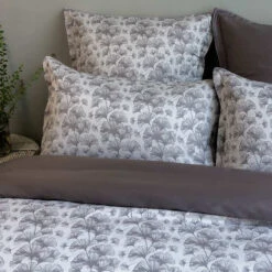 Taie D'Oreiller GINKGO ANTHRACITE 100% Satin De Coton 120 Fils/cm²