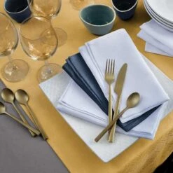 Lot De 3 Serviettes De Table CUBE Jacquard 100% Coton - Traitement Anti-Tâches