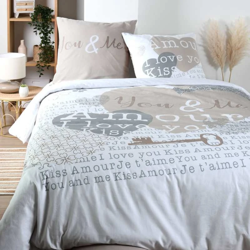 Parure Housse De Couette AMOUR 100% Coton 57 Fils/cm² 3 Parure Housse De Couette AMOUR 100% Coton 57 Fils/cm²