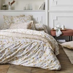 Parure Housse De Couette BEL AMOUR JAUNE 100% Percale De Coton 80 Fils/cm²