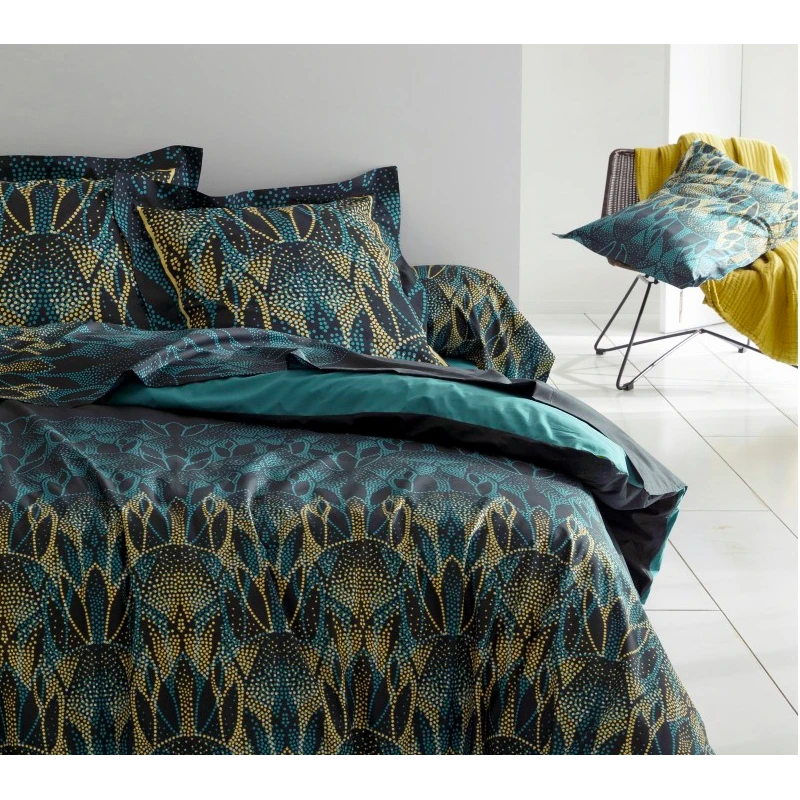 Parure Housse De Couette ESCALE ÉMERAUDE 100% Percale De Coton 80 Fils/cm² 3 Parure Housse De Couette ESCALE ÉMERAUDE 100% Percale De Coton 80 Fils/cm²