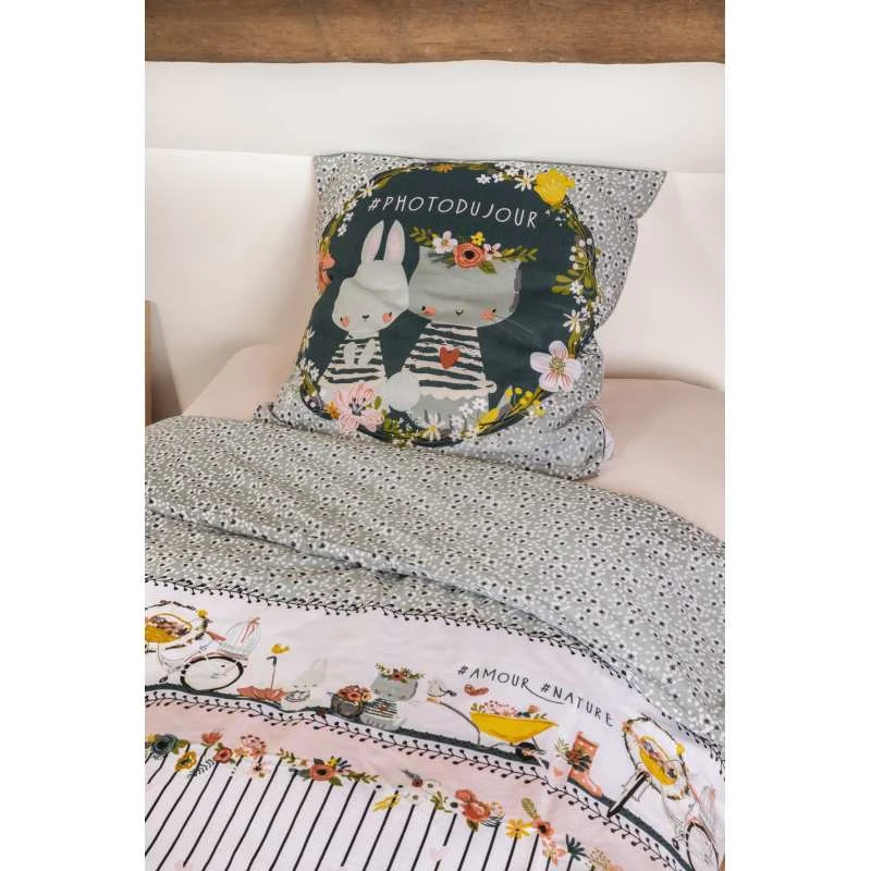 Parure Housse De Couette JARDINAGE 100% Coton 57 Fils/cm² 3 Parure Housse De Couette JARDINAGE 100% Coton 57 Fils/cm²