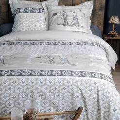 Parure Housse De Couette SKIEURS NATUREL 100% Coton 52 Fils/cm²