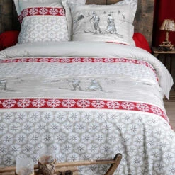 Parure Housse De Couette SKIEURS ROUGE 100% Coton 52 Fils/cm²