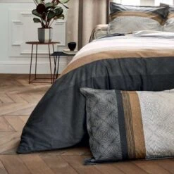 Parure Housse De Couette TIAGO NOIR 100% Satin De Coton 110 Fils/cm² -Literie Magasin parure housse de couette tiago noir 2