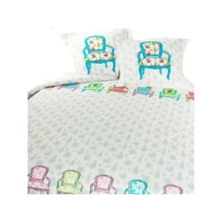 Parure Housse De Couette VERSAILLES TURQUOISE 100% Coton 57 Fils/cm²