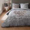 Parure Housse De Couette WOODLOVE GRIS 100% Coton 57 Fils/cm² -Literie Magasin parure housse de couette woodlove gris