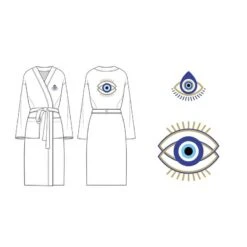 Peignoir De Bain à Col Kimono - Broderie ŒIL 100% Coton 480 G/m²