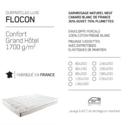 Surmatelas De Confort FLOCON 30% Duvet 70% Plumettes 1700 G/m² -Literie Magasin surmatelas de confort extra moelleux flocon 1700gm2 2